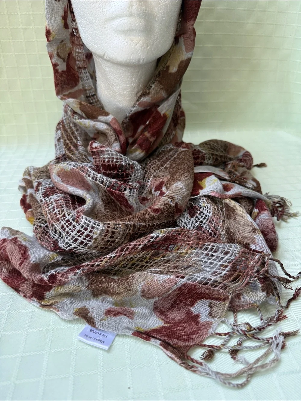 Vintage Multicolored Rayon Long Scarf
